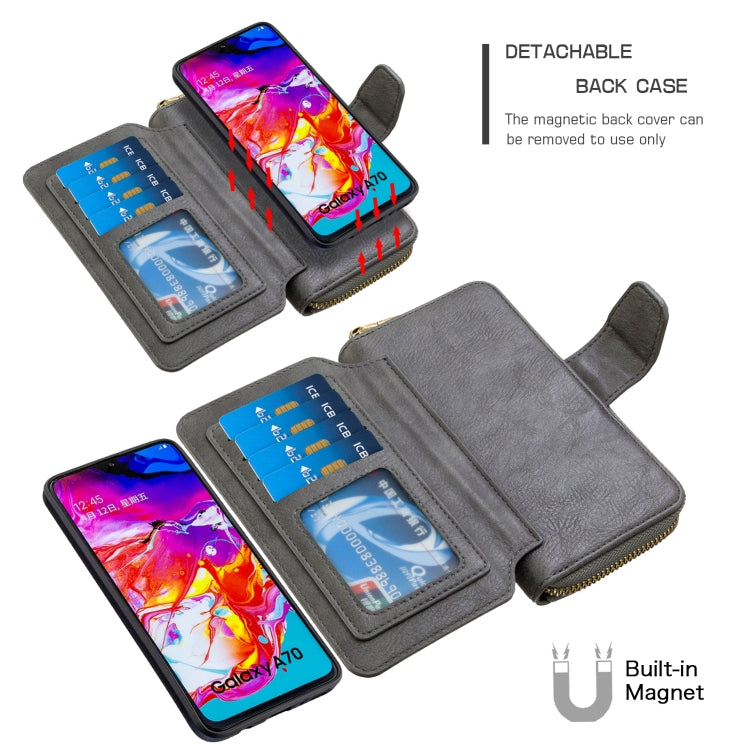 For Galaxy A70 Detachable Multifunctional Horizontal Flip Leather Case with Card Slots & Zipper Wallet & Photo Frame