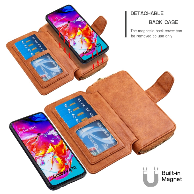 For Galaxy A70 Detachable Multifunctional Horizontal Flip Leather Case with Card Slots & Zipper Wallet & Photo Frame