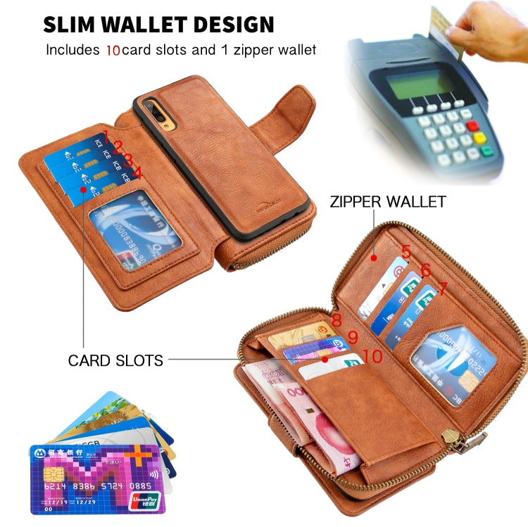 For Galaxy A70 Detachable Multifunctional Horizontal Flip Leather Case with Card Slots & Zipper Wallet & Photo Frame