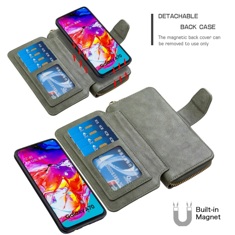 For Galaxy A70 Detachable Multifunctional Horizontal Flip Leather Case with Card Slots & Zipper Wallet & Photo Frame