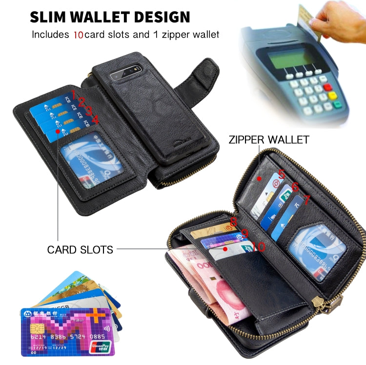 For Galaxy S10 Plus Detachable Multifunctional Horizontal Flip Leather Case with Card Slots & Zipper Wallet & Photo Frame