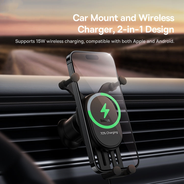 Baseus 15W Stable Gravitational Wireless Charging Car Mount Pro Air Outlet Version