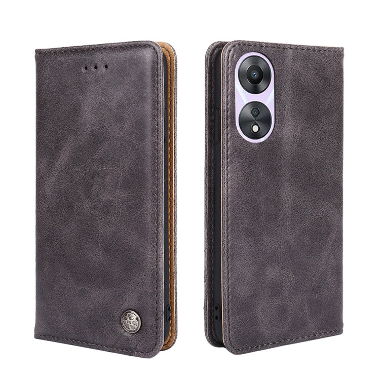For OPPO A58 5G Non-Magnetic Retro Texture Flip Leather Phone Case