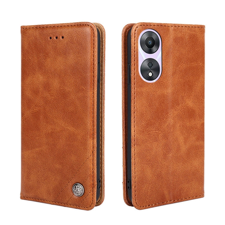 For OPPO A58 5G Non-Magnetic Retro Texture Flip Leather Phone Case