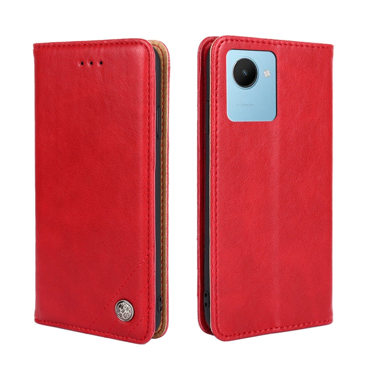 For Realme C30s Non-Magnetic Retro Texture Flip Leather Phone Case