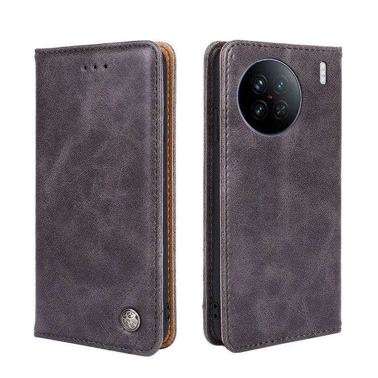 For vivo X90 Non-Magnetic Retro Texture Flip Leather Phone Case