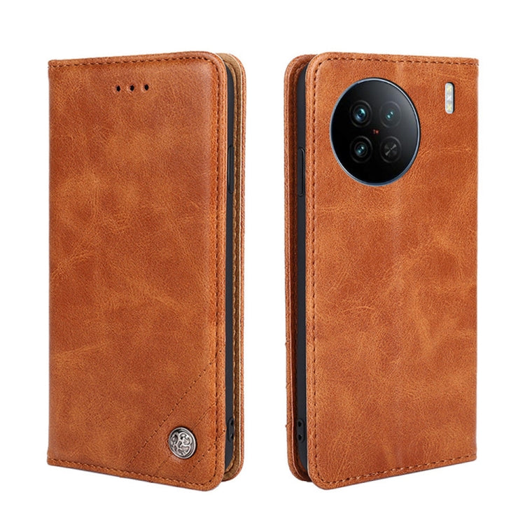 For vivo X90 Non-Magnetic Retro Texture Flip Leather Phone Case