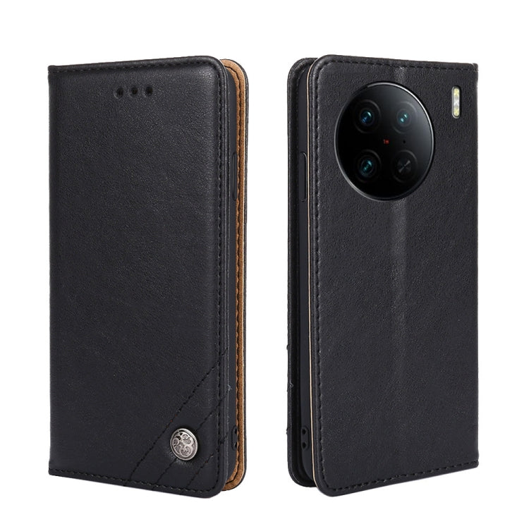 For vivo X90 Pro+ Non-Magnetic Retro Texture Flip Leather Phone Case