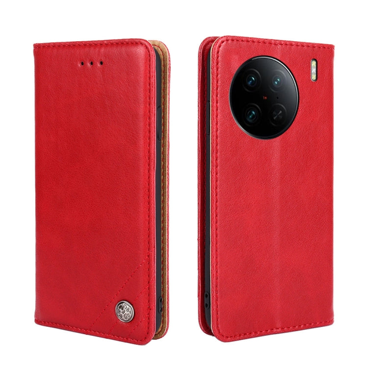 For vivo X90 Pro+ Non-Magnetic Retro Texture Flip Leather Phone Case