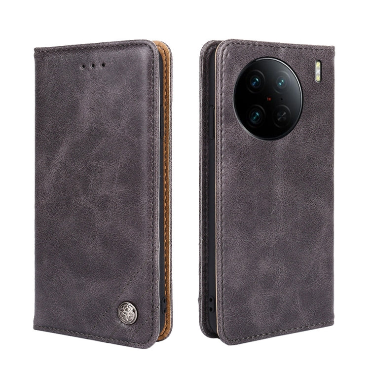 For vivo X90 Pro+ Non-Magnetic Retro Texture Flip Leather Phone Case