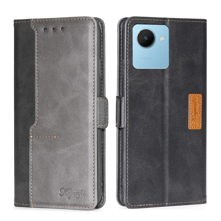 For Realme C30s Contrast Color Side Buckle Leather Phone Case