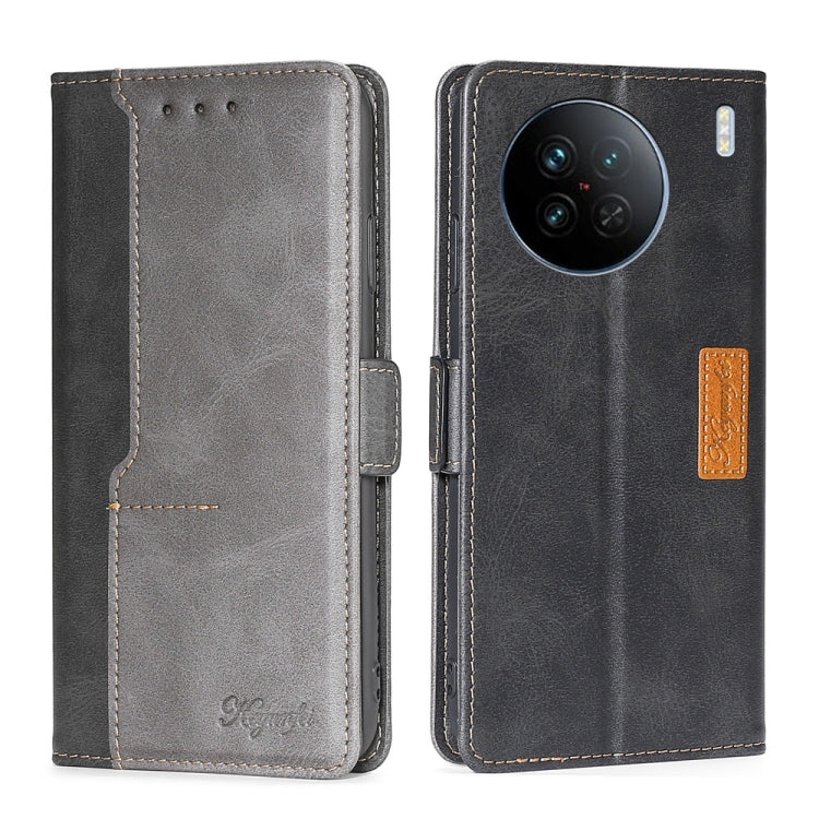 For vivo X90 Contrast Color Side Buckle Leather Phone Case