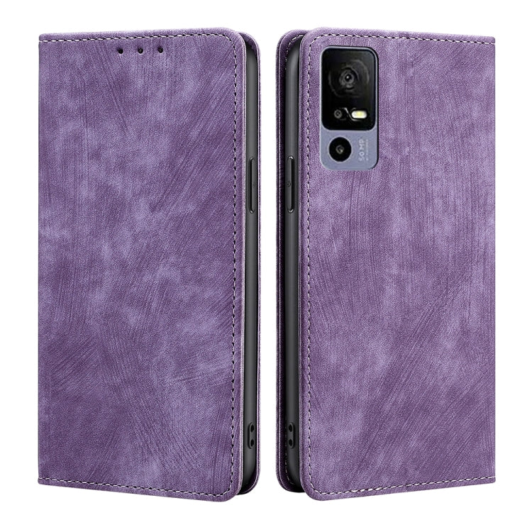 For TCL 40R 5G RFID Anti-theft Brush Magnetic Leather Phone Case