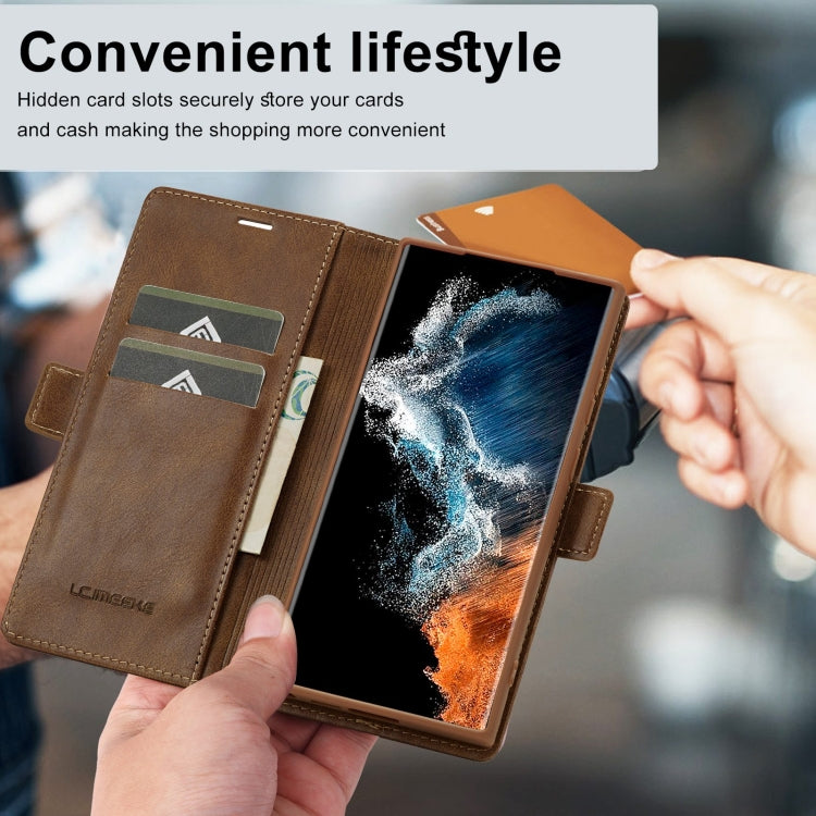 For Samsung Galaxy S23 Ultra 5G LC.IMEEKE RFID Anti-theft Leather Phone Case