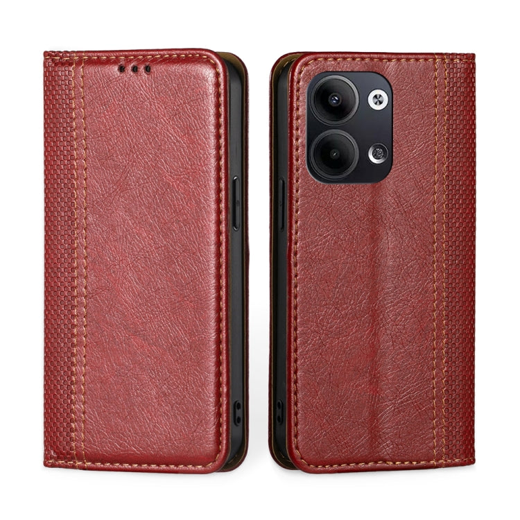 For OPPO Reno9 5G / Reno9 Pro 5G Grid Texture Magnetic Flip Leather Phone Case