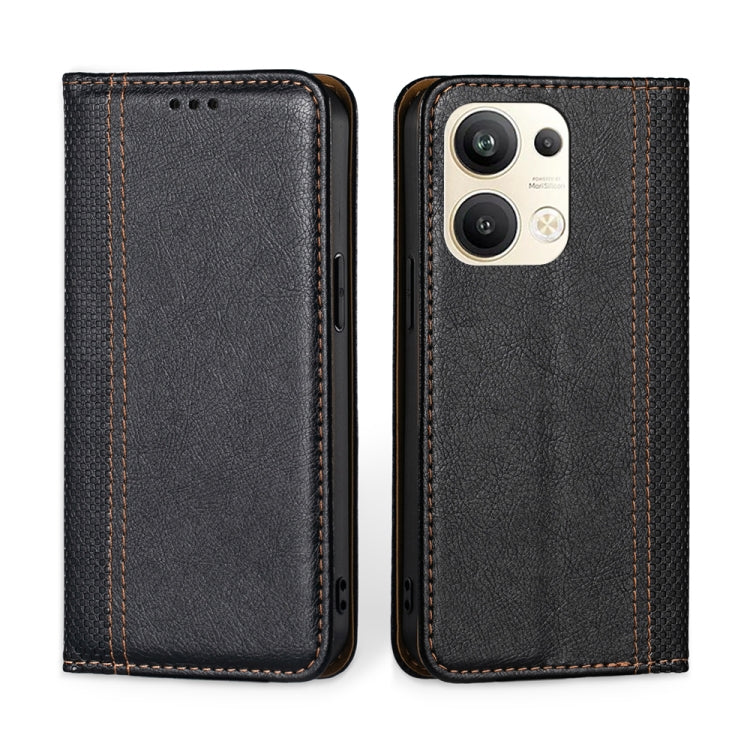 For OPPO Reno9 Pro+ 5G Grid Texture Magnetic Flip Leather Phone Case