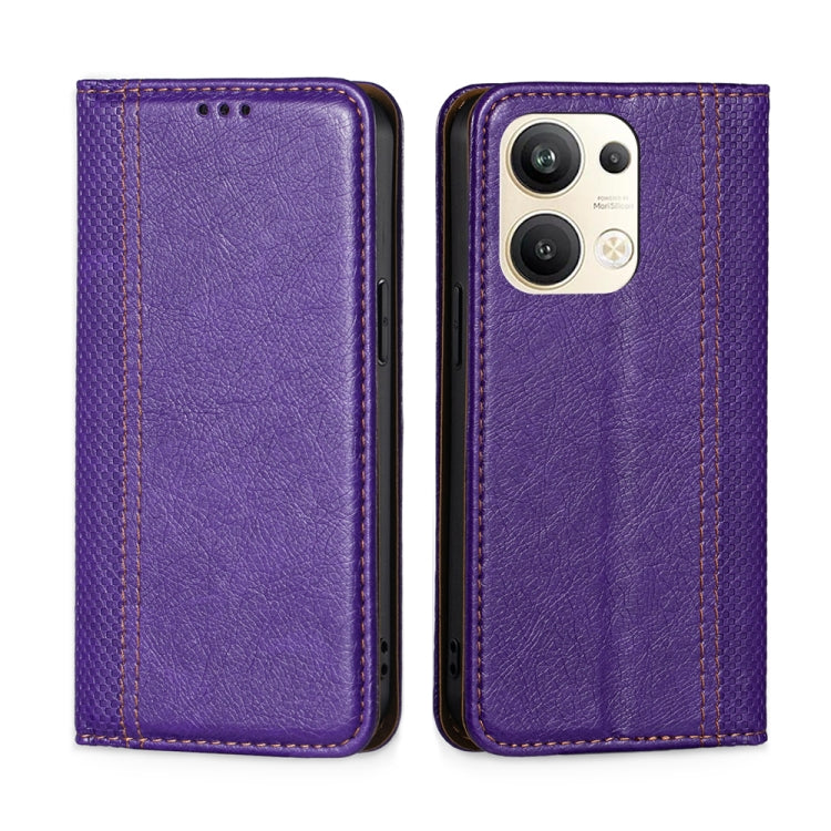 For OPPO Reno9 Pro+ 5G Grid Texture Magnetic Flip Leather Phone Case