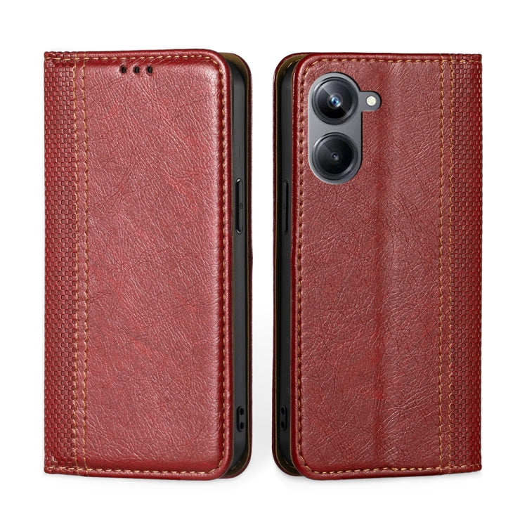 For Realme 10 Pro 5G Grid Texture Magnetic Flip Leather Phone Case