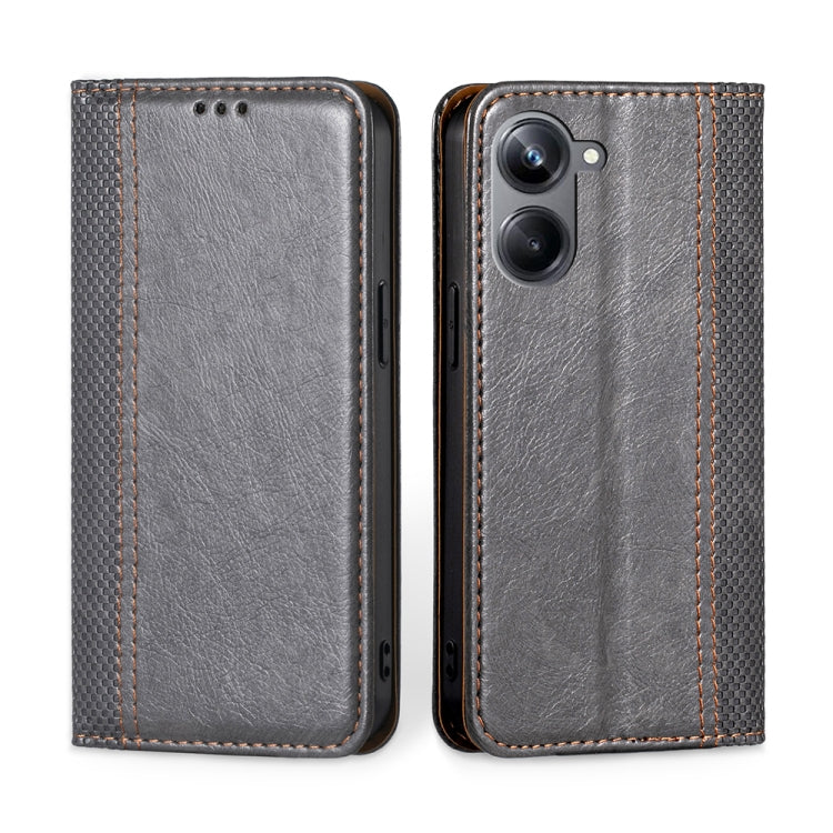 For Realme 10 Pro 5G Grid Texture Magnetic Flip Leather Phone Case