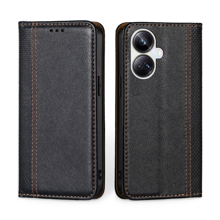 For Realme 10 Pro+ 5G Grid Texture Magnetic Flip Leather Phone Case