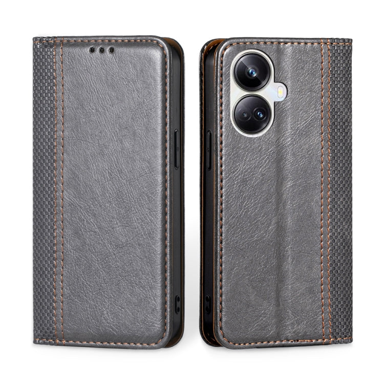For Realme 10 Pro+ 5G Grid Texture Magnetic Flip Leather Phone Case
