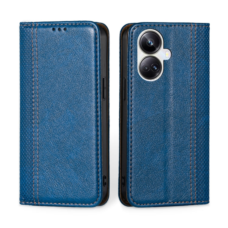 For Realme 10 Pro+ 5G Grid Texture Magnetic Flip Leather Phone Case