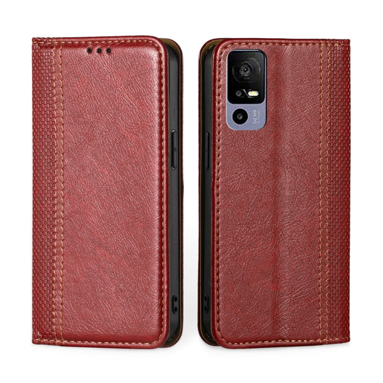 For TCL 40R 5G Grid Texture Magnetic Flip Leather Phone Case