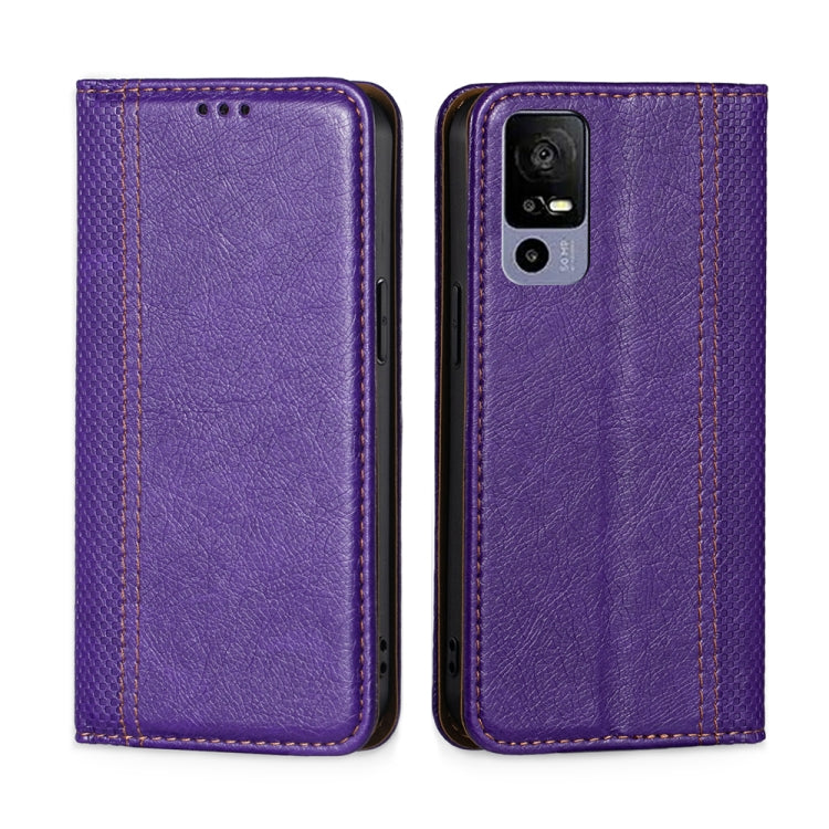 For TCL 40R 5G Grid Texture Magnetic Flip Leather Phone Case