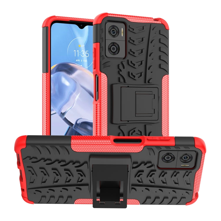 For Motorola Moto E22 Tire Texture TPU + PC Phone Case with Holder