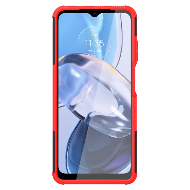 For Motorola Moto E22 Tire Texture TPU + PC Phone Case with Holder