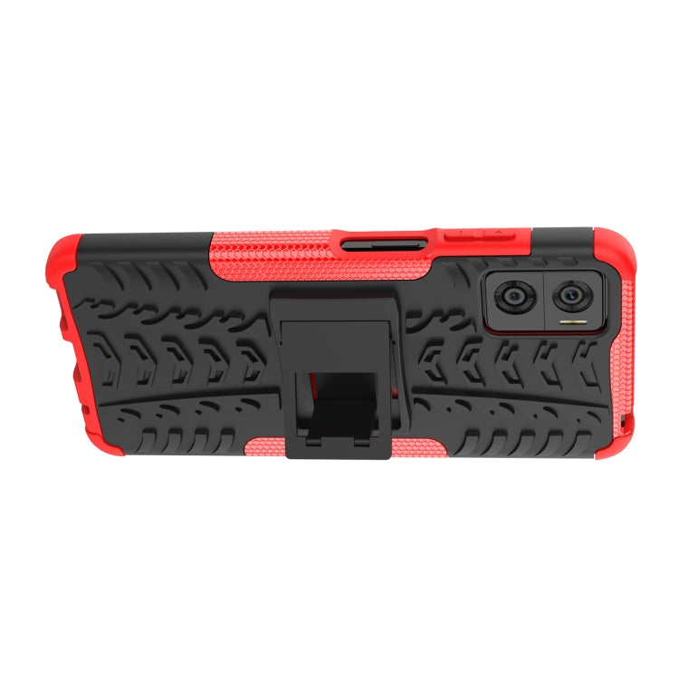For Motorola Moto E22 Tire Texture TPU + PC Phone Case with Holder