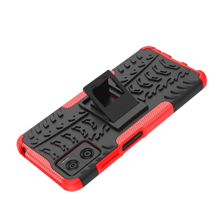 For Motorola Moto E22 Tire Texture TPU + PC Phone Case with Holder