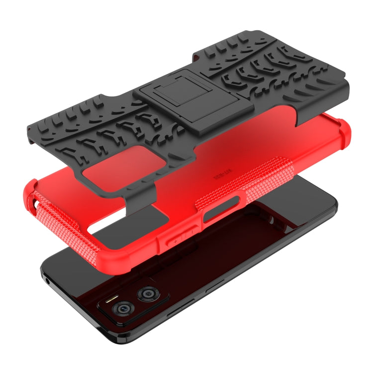 For Motorola Moto E22 Tire Texture TPU + PC Phone Case with Holder