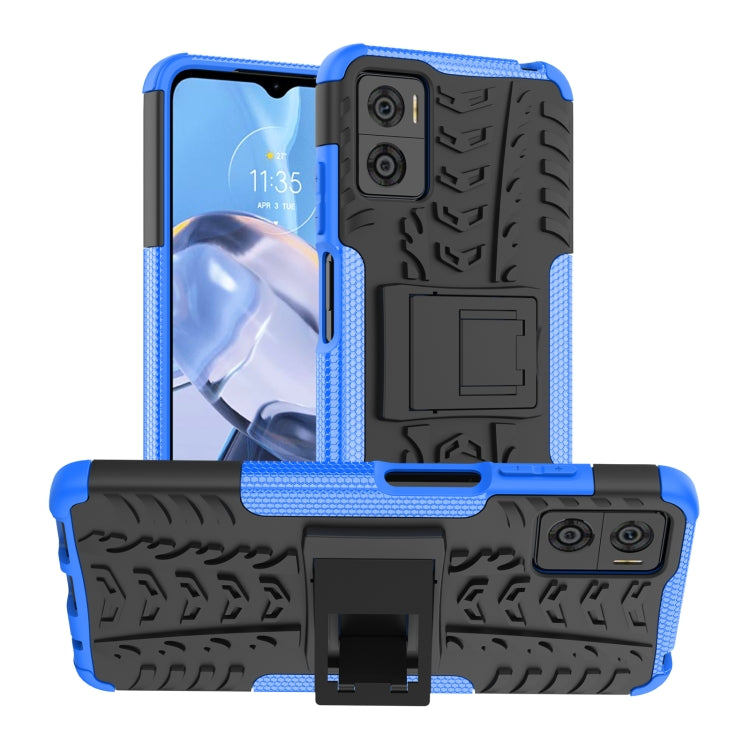 For Motorola Moto E22 Tire Texture TPU + PC Phone Case with Holder