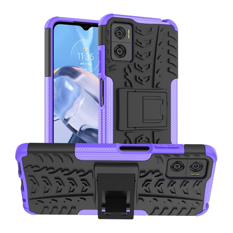For Motorola Moto E22 Tire Texture TPU + PC Phone Case with Holder