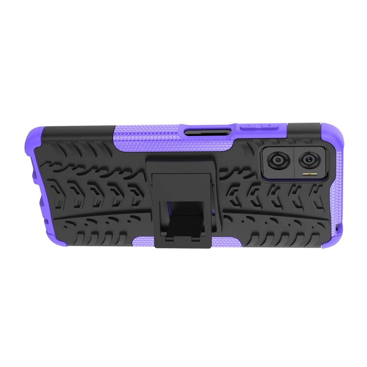 For Motorola Moto E22 Tire Texture TPU + PC Phone Case with Holder
