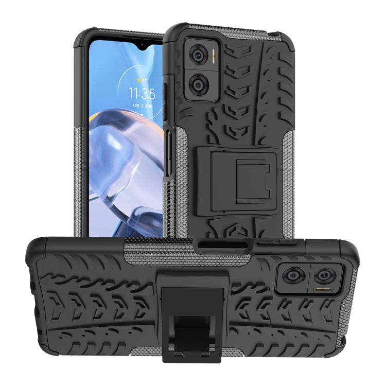 For Motorola Moto E22 Tire Texture TPU + PC Phone Case with Holder