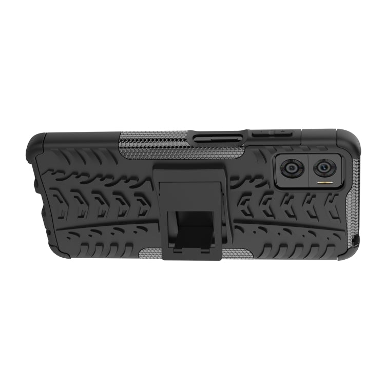 For Motorola Moto E22 Tire Texture TPU + PC Phone Case with Holder