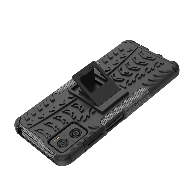 For Motorola Moto E22 Tire Texture TPU + PC Phone Case with Holder