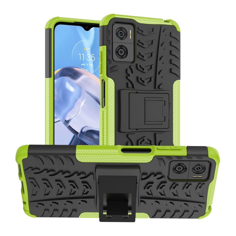 For Motorola Moto E22 Tire Texture TPU + PC Phone Case with Holder