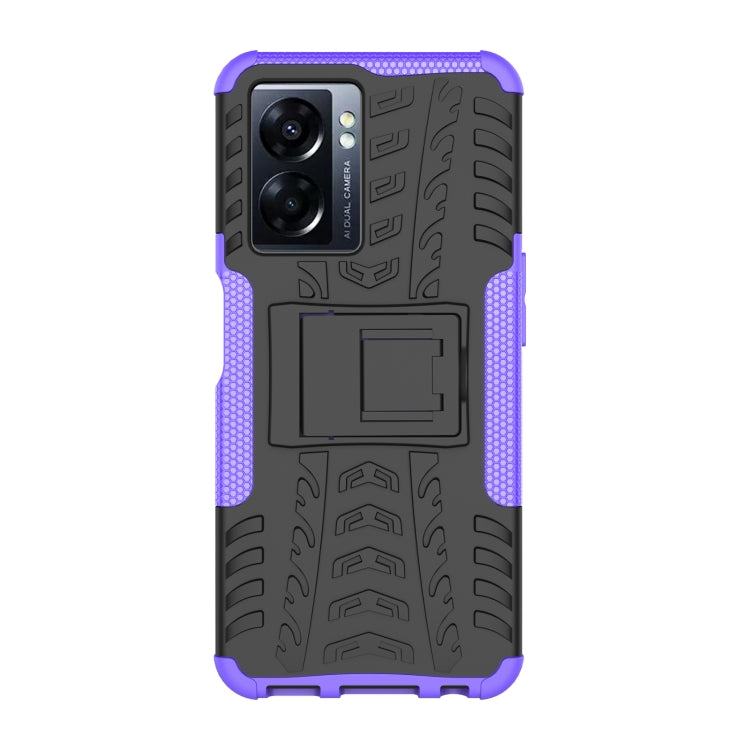 For OPPO A57 5G / OnePlus Nord N300 Tire Texture TPU + PC Phone Case with Holder