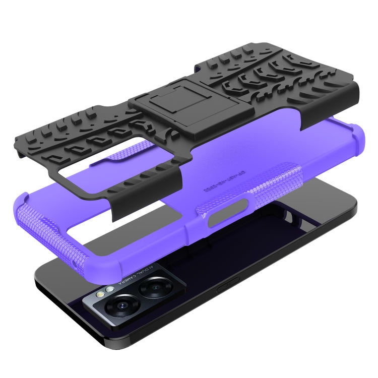 For OPPO A57 5G / OnePlus Nord N300 Tire Texture TPU + PC Phone Case with Holder