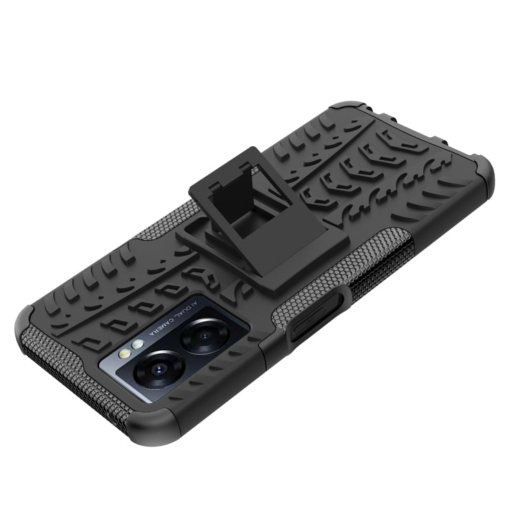 For OPPO A57 5G / OnePlus Nord N300 Tire Texture TPU + PC Phone Case with Holder