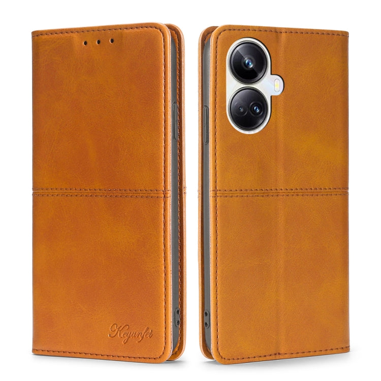 For Realme 10 Pro+ 5G Cow Texture Magnetic Horizontal Flip Leather Phone Case