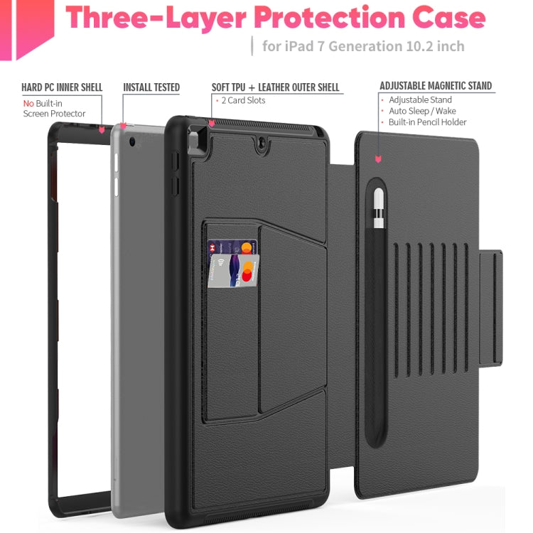 For iPad 10.2 PU + PC Horizontal Flip Magnetic Leather Case with Holder & Card Slot & Pen Slot & Sleep / Wake-up Function