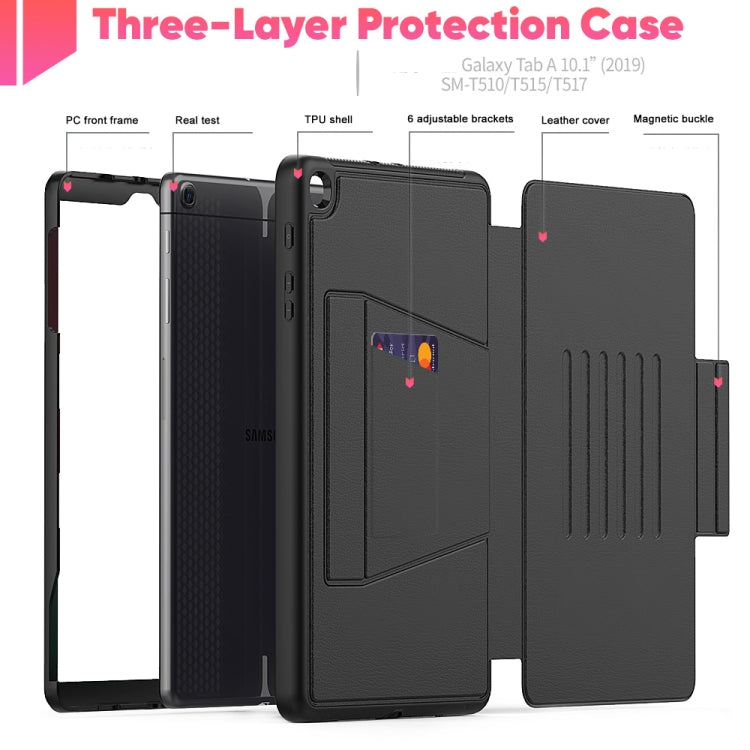 For Galaxy Tab A 10.1 (2019) T510 PU + PC Horizontal Flip Magnetic Leather Case with Holder & Card Slot & Pen Slot & Sleep / Wake-up Function