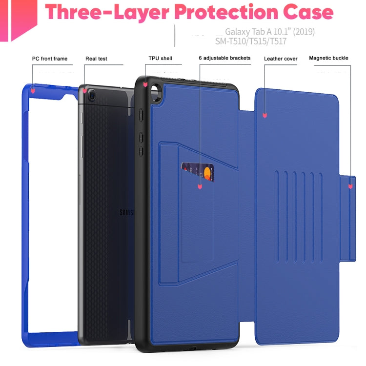 For Galaxy Tab A 10.1 (2019) T510 PU + PC Horizontal Flip Magnetic Leather Case with Holder & Card Slot & Pen Slot & Sleep / Wake-up Function