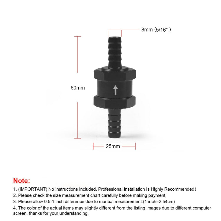 8mm Car  Aluminium Alloy Fuel Petrol One Way Non Return Check Valve