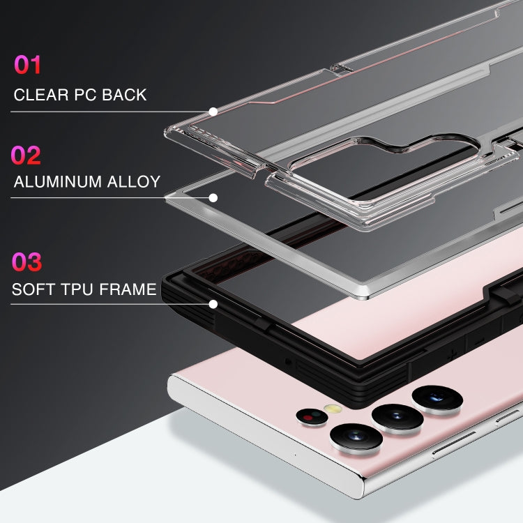 For Samsung Galaxy S23 Ultra 5G iPAKY Thunder Series Aluminum Frame + TPU Bumper + Clear PC Shockproof Phone Case