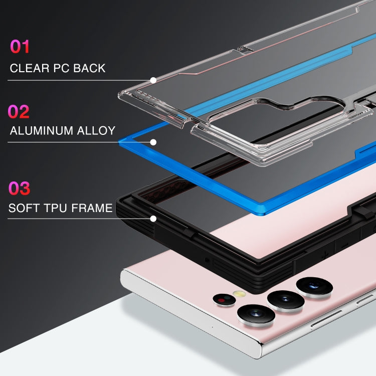 For Samsung Galaxy S23 Ultra 5G iPAKY Thunder Series Aluminum Frame + TPU Bumper + Clear PC Shockproof Phone Case